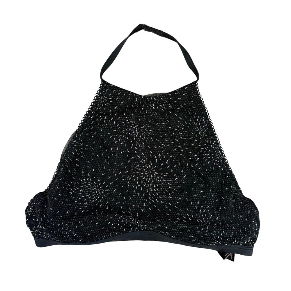 Victoria’s Secret Black High Neck Halter Shimmer Bralette Top Size S